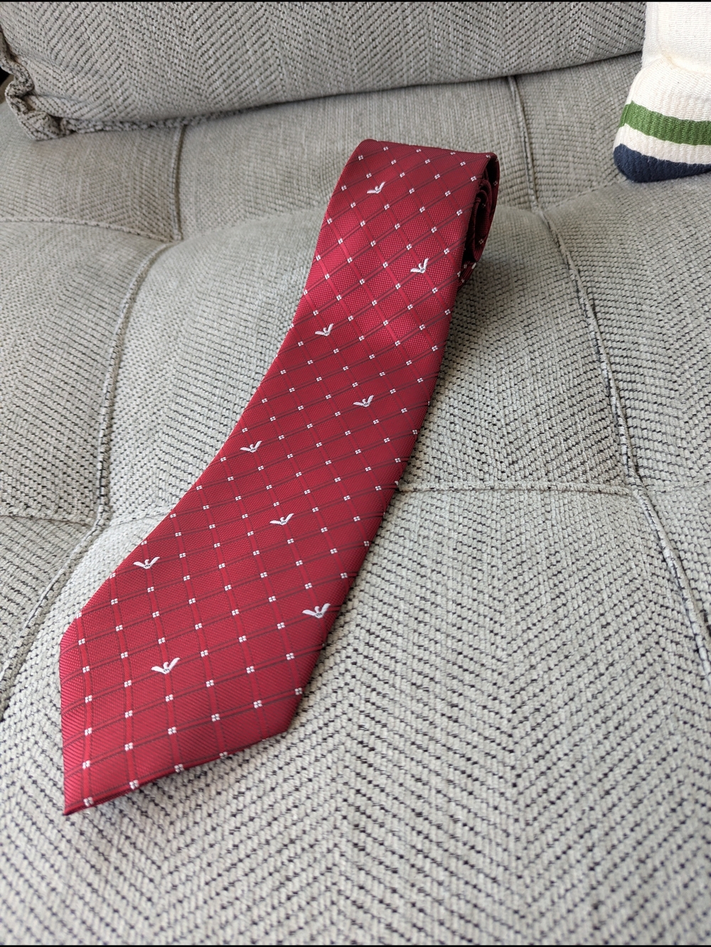 Giorgio Armani Silk Tie Red Plaid Geometric Logo Eagle Pattern Handmade Italy